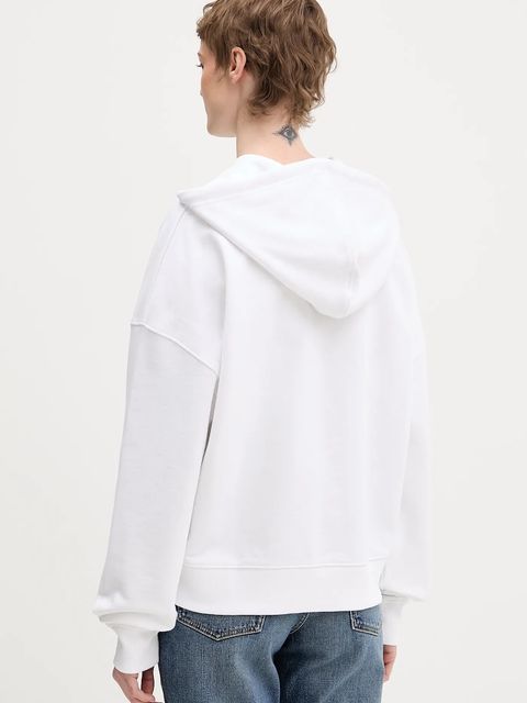 Guess Jeans bluza bawełniana damska kolor biały z kapturem gładka W6RQ32 K68I4