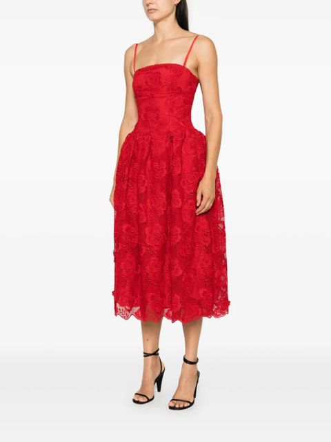 Self-Portrait bandeau-style lace midi dress - Red