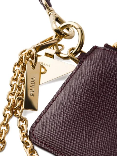Prada Saffiano leather card holder with shoulder strap - Purple
