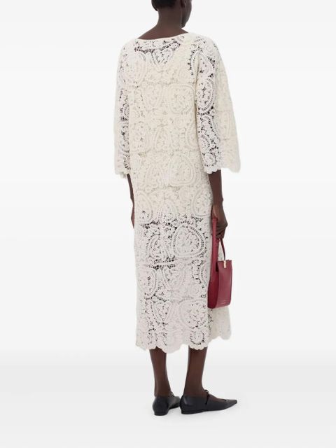 LouLou de Saison Ciko crochet-pattern three-quarter-sleeve maxi dress - Neutrals