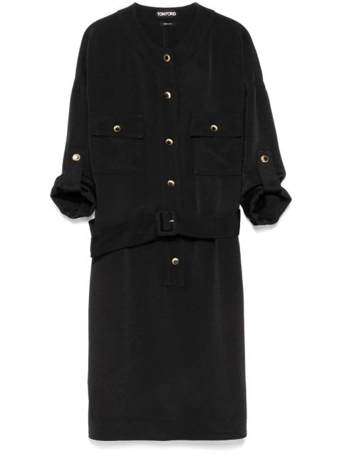 TOM FORD textured belted mini shirt dress - Black - zdjęcie produktu nr 1