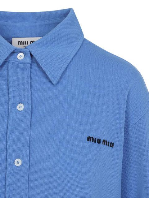 Miu Miu logo-embroidered cotton shirt - Blue