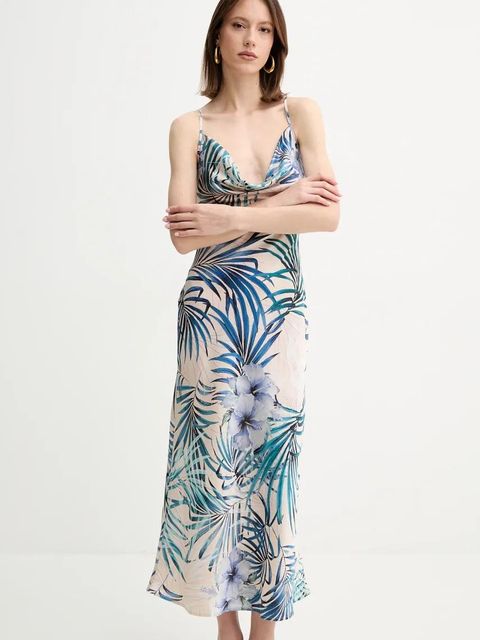 Guess sukienka NEW AKILINA kolor beżowy maxi dopasowana W5GK85 WH9C2