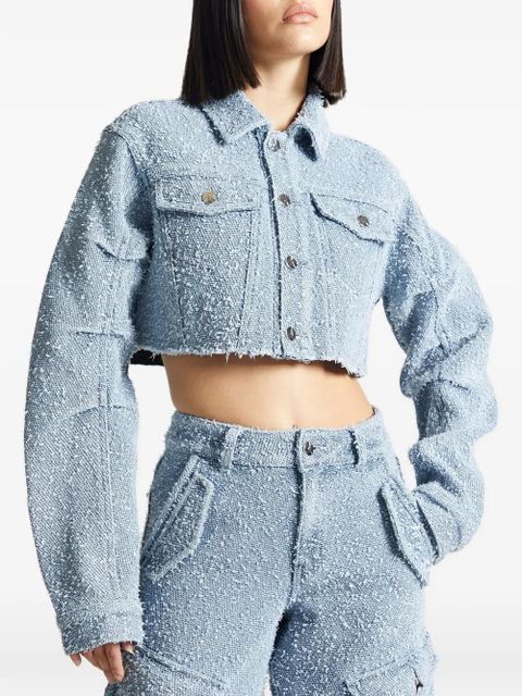 Manière De Voir Catherine cropped bouclé denim jacket - Blue