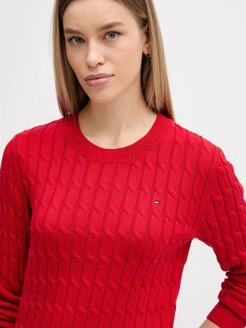 Tommy Hilfiger sweter bawełniany damski kolor czerwony z półgolfem WW0WW47644
