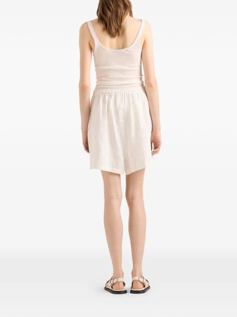 Prada embroidered slubbed linen shorts - Neutrals