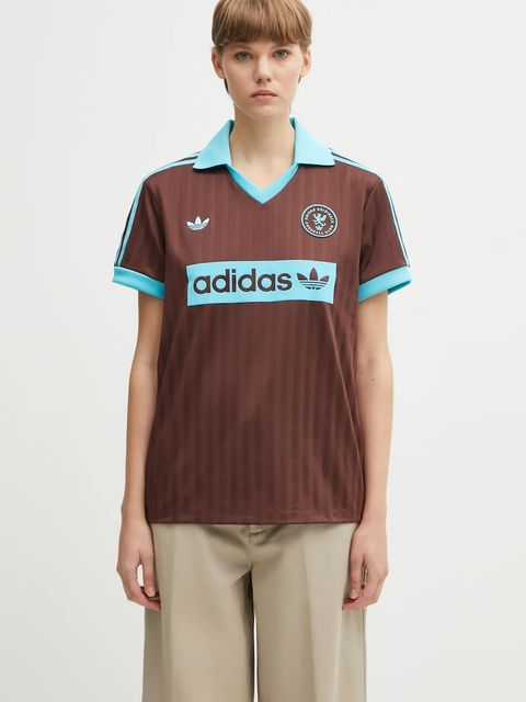 adidas Originals t-shirt Football Tee damski kolor brązowy JY3542