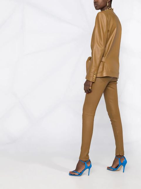 Balmain leather skinny-fit trousers - Brown