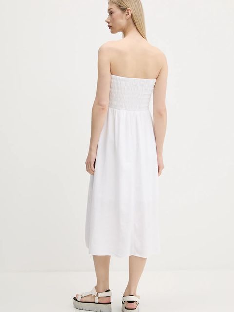 Hollister Co. sukienka lniana kolor biały midi rozkloszowana KI359-1209