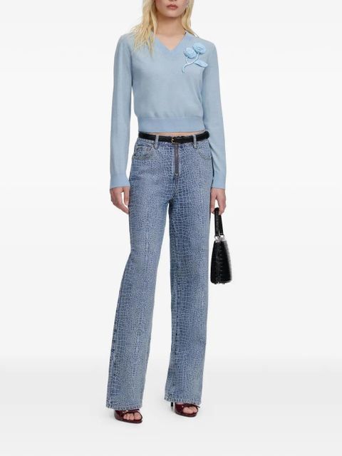 Self-Portrait rose v-neck jumper - Blue