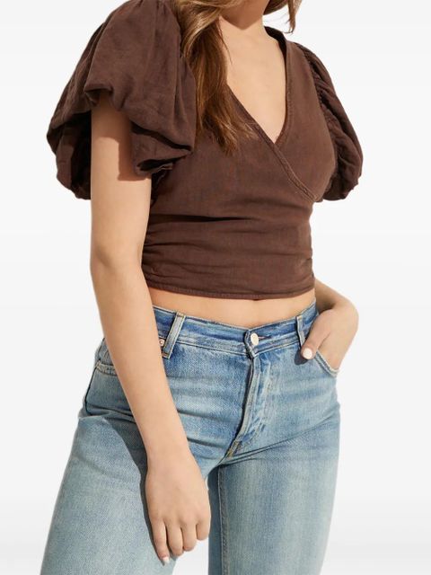 Free People puff-sleeve wrap top - Brown - zdjęcie produktu nr 1