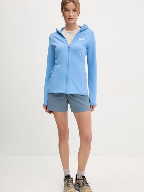 Jack Wolfskin bluza sportowa Baiselberg kolor niebieski z kapturem gładka 1710772