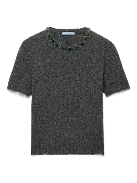Prada crystal-embellished knitted T-shirt - Grey