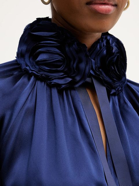 Luisa Spagnoli bluzka jedwabna damska kolor granatowy z aplikacją 542316