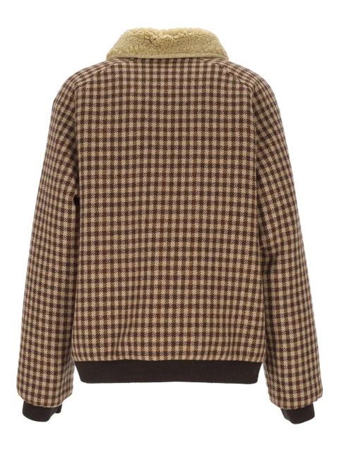 Miu Miu gingham check sherpa collar jacket - Brown
