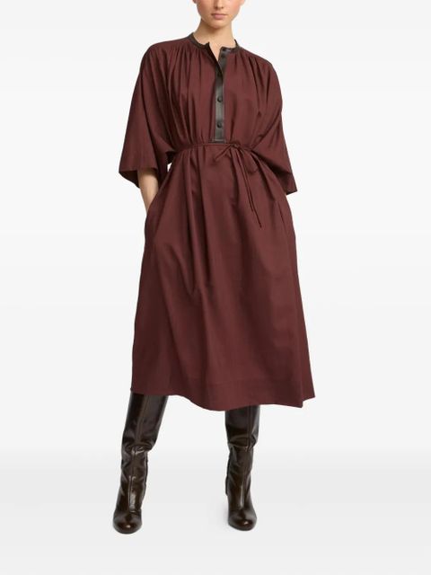 Yves Salomon leather-trim belted midi dress - Brown - zdjęcie produktu nr 2
