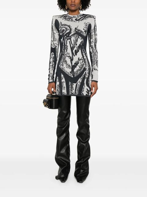 Balmain body-motif embroidered mini dress - Black - zdjęcie produktu nr 2