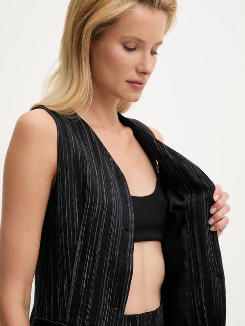 Answear.LAB kamizelka z lnem kolor czarny jednorzędowa