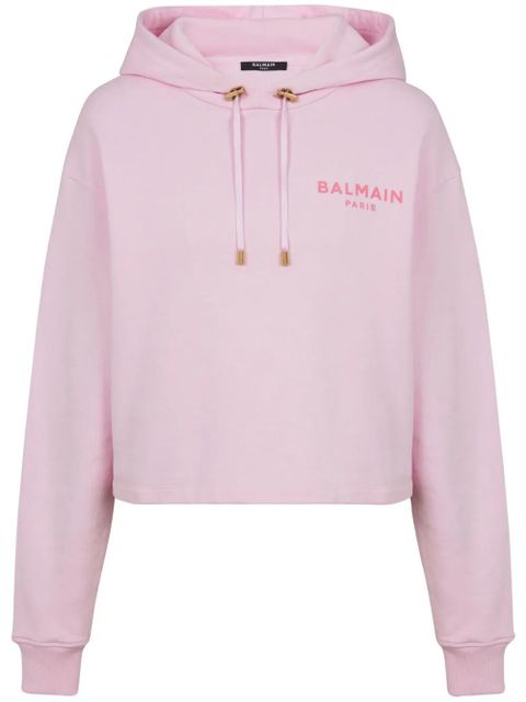 Balmain flocked-logo cotton hoodie - Pink - zdjęcie produktu nr 1