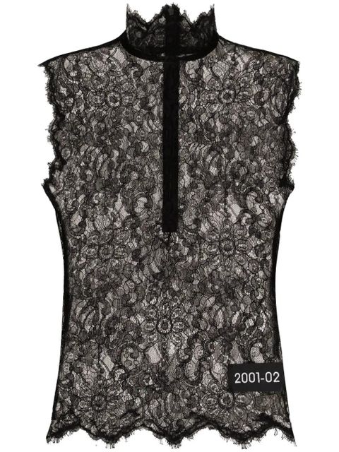 Dolce & Gabbana logo-patch floral-lace top - Black - zdjęcie produktu nr 1