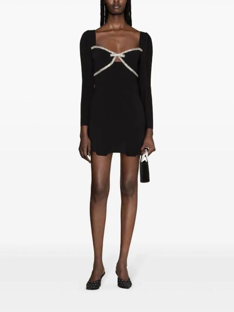 Self-Portrait bow-detail mini dress - Black