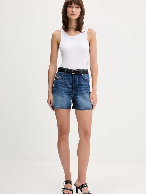 Diesel szorty jeansowe DE-JIRO SHORTS damskie kolor niebieski gładkie high waist A19060.0DBEL - zdjęcie produktu nr 2