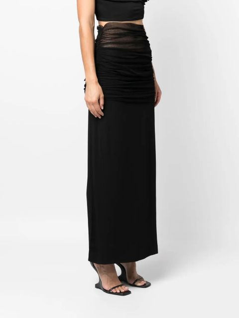 Christopher Esber tulle-trim ruched maxi skirt - Black