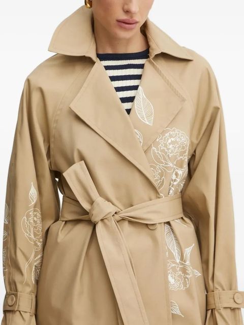 TWINSET floral-embroidered belted trench coat - Brown