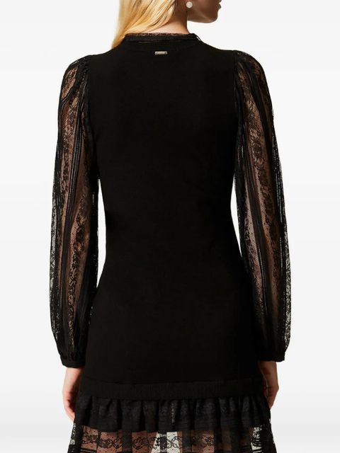 TWINSET lace short knit dress - Black