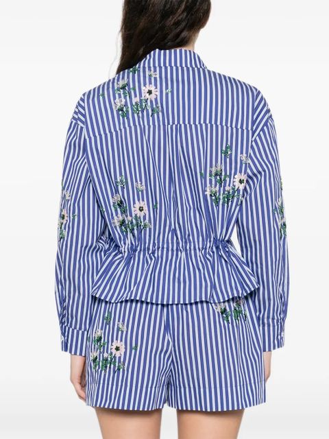 Maje floral-embroidered striped shirt - Blue