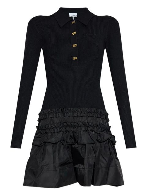 GANNI ribbed ruffled-skirt mini dress - Black - zdjęcie produktu nr 1