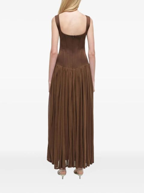 Simkhai corset-bodice pleated midi day dress - Brown