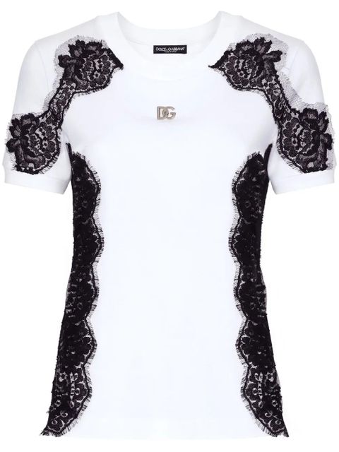 Dolce & Gabbana DNA lace-detailing cotton-blend T-shirt - White - zdjęcie produktu nr 1