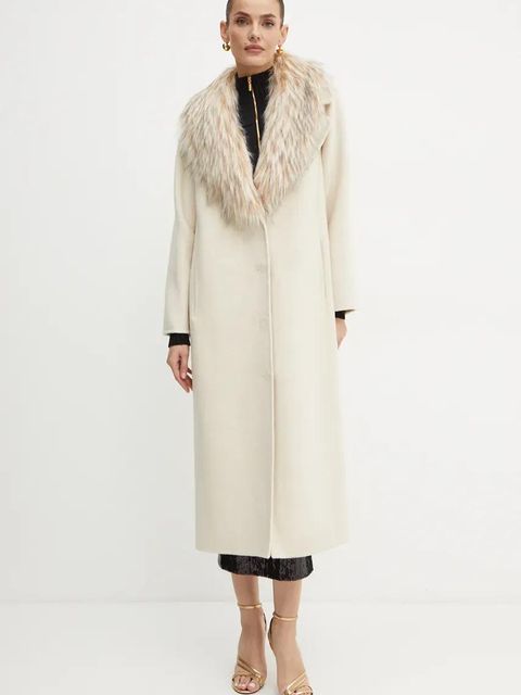 Luisa Spagnoli płaszcz wełniany SUPPLICA kolor beżowy przejściowy 541206