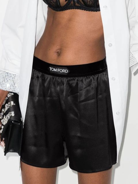 TOM FORD logo-waistband silk shorts - Black