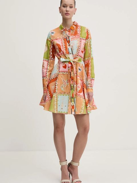 Never Fully Dressed sukienka z domieszką lnu kolor pomarańczowy mini rozkloszowana NFDDR1781 - zdjęcie produktu nr 2