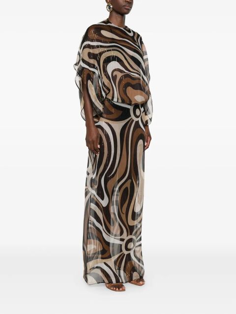 PUCCI puffy-sleeve maxi dress - Brown