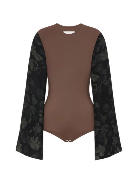 Maison Margiela floral-sleeves top - Brown - zdjęcie produktu nr 1