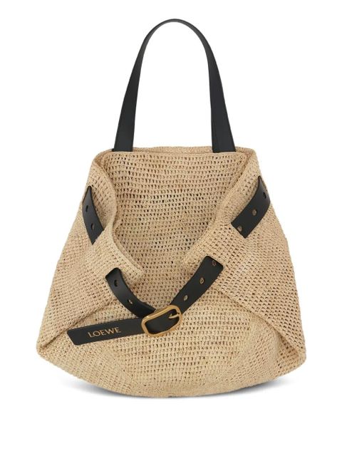LOEWE medium Punch Hole raffia shoulder bag - Neutrals - zdjęcie produktu nr 1