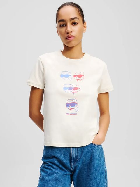 Karl Lagerfeld t-shirt bawełniany IKON damski kolor beżowy A2W17112 - zdjęcie produktu nr 1