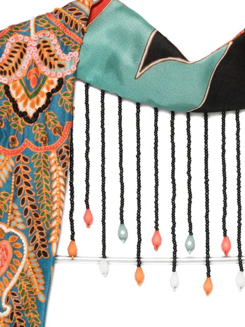 ETRO paisley-pattern beaded-fringe neckerchief - Brown