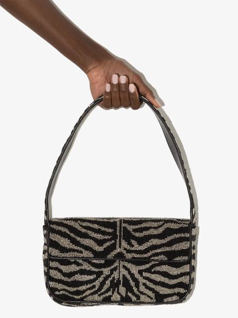STAUD Tommy beaded-zebra pattern shoulder bag - Black