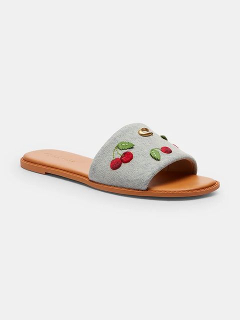 Coach klapki na płaskim obcasie damskie bawełniane Holly Denim Cherries Sandal - zdjęcie produktu nr 1