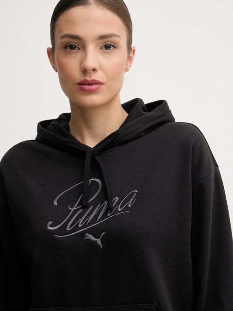 Puma bluza damska kolor czarny z kapturem z aplikacją 688072