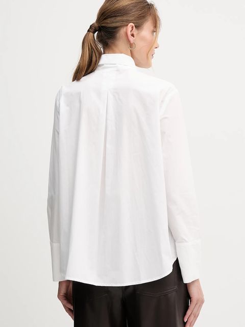 OUI koszula bawełniana damska kolor biały regular z wiązanym dekoltem 87626