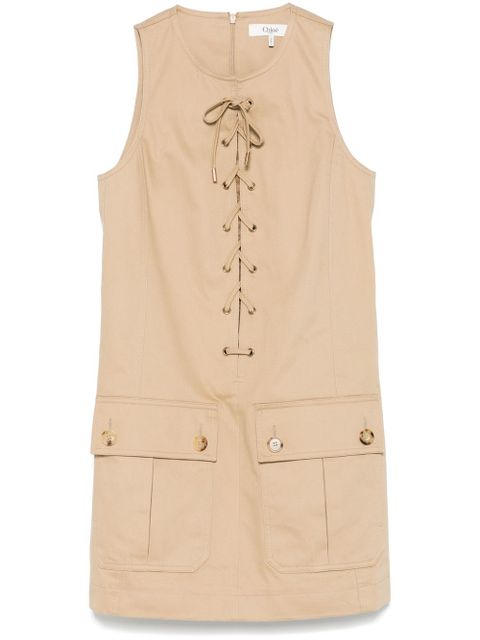 Chloé lace-up cotton mini dress - Brown - zdjęcie produktu nr 1