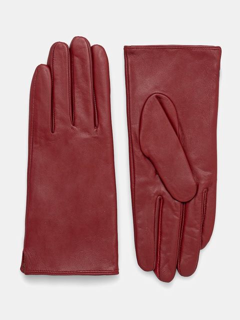Answear.LAB rękawiczki skórzane damskie kolor bordowy