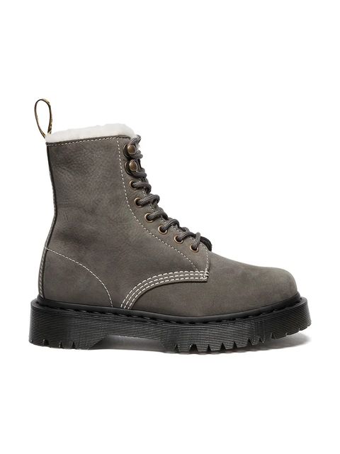 Dr. Martens workery skórzane 1460 Pascal Bex Fur Lined damskie kolor szary na platformie DM41419020 - zdjęcie produktu nr 1