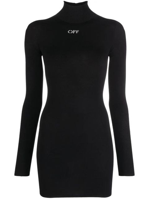 Off-White logo-embellished roll-neck shirt dress - Black
