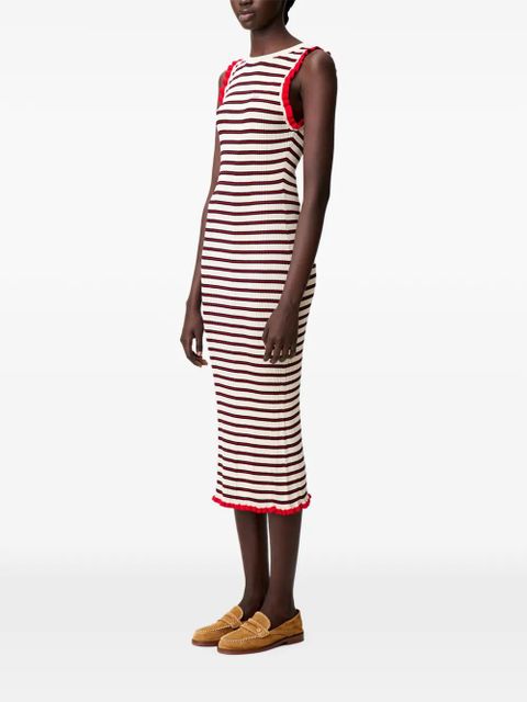 Claudie Pierlot striped ruffled midi dress - Neutrals